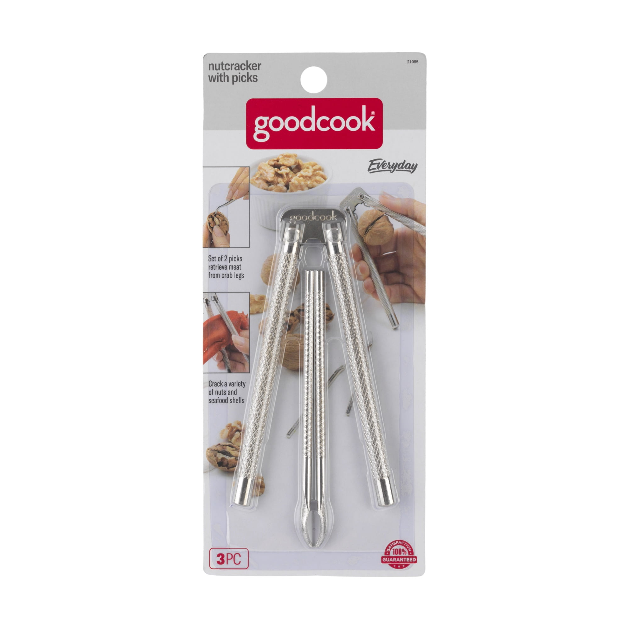 (2 pack) GoodCook Textured Metal Kitchen Nutcracker With Hinged Handles and Two Picks, 8.7-Inch, Silver