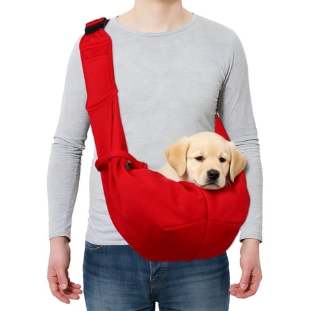 Uxcell Dog and Cat Sling Carrier Up to 16.5 Lbs, Hand-Free Reversible Pet Sling Carrier with Adjustable Strap and Pocket, (Red, 1 Pcs) Intended for Hiking / Camping / Traveling
