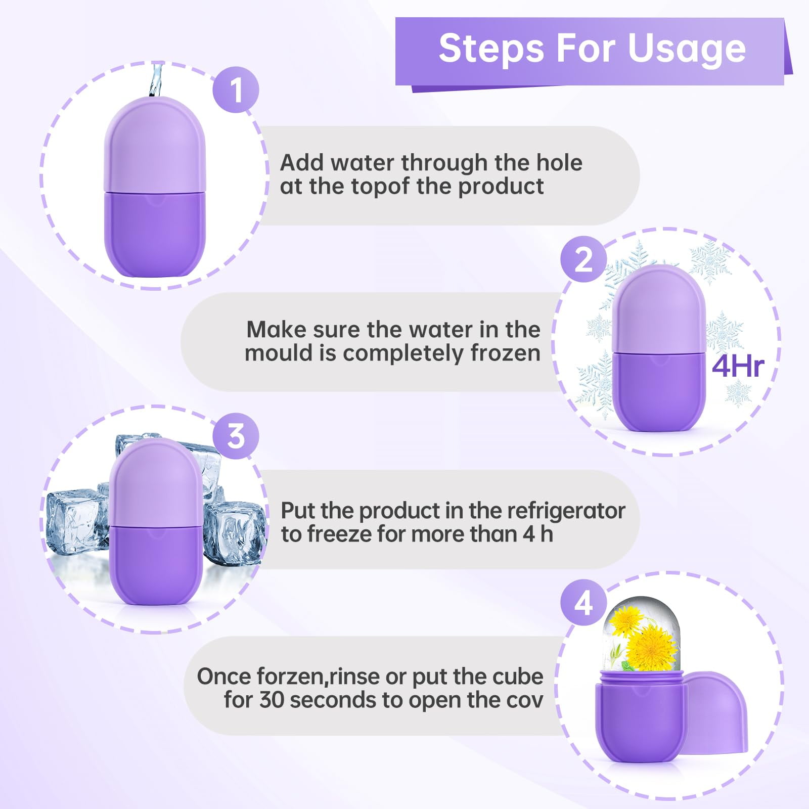 Ice Roller for Face and Eye, Upgrated Skin Care Tools, Ice Facial Cube, Gua Sha Face Massage, Silicone Ice Mold for Face Beauty (Purple)2pcs