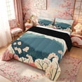 thumbnail image 3 of Manfei Flat Fuji Cherry Queen Comforter Set for Home, Pastel Nature Bedding Comforter Set for Office, Teal Pink White, Black Reversible 3pcs, 1 Comforter and 2 Pillowcases, 3 of 6