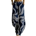 thumbnail image 3 of YOIAVIAOY Lounge Flared Pants for Women Comfy Floral Print Pleated Pant Elastic High Waist Wide Leg Palazzo Trousers Dark Blue XL, 3 of 8