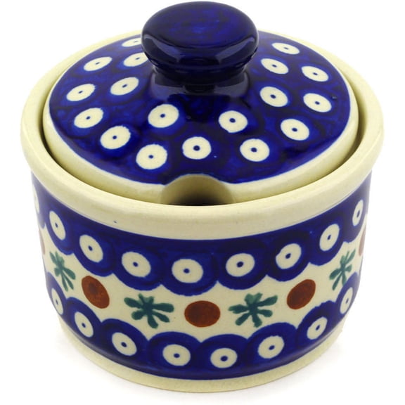 Polish Pottery Sugar Bowl (Mosquito Theme) Hand Painted in Boleslawiec, Poland   Certificate of Authenticity