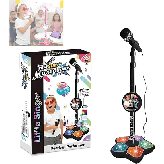 Kids Karaoke Machine with Stand,Karaoke Machine Kid,Kids Microphone with Flashing Stage Lights Adjustable Stand Gift for Age 3  Years Old Children