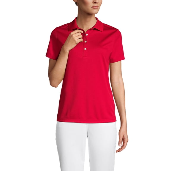 Lands' End Essentials Women's  Short Sleeve Active Polo Shirt - Lightweight Breathable Easy Care Feminine Fit