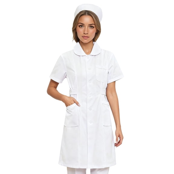 Womens Long Sleeve Lab Coat Scrub Jacket Medical Uniform Multi Pocket Easy Care Professional Workwear White XL