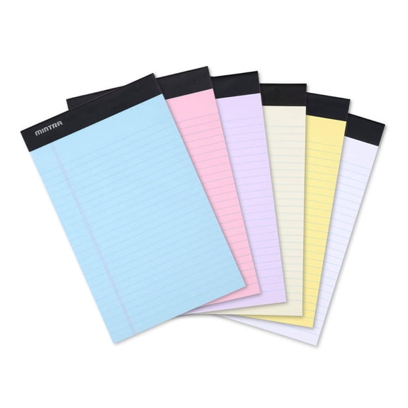 Mintra Office - Pastel Legal Pads 6PK (Set2) - 5in x 8in, Narrow Ruled, Junior Size - 50 Sheets per pad - Writing Pad, Notepad Paper for Business, School, College