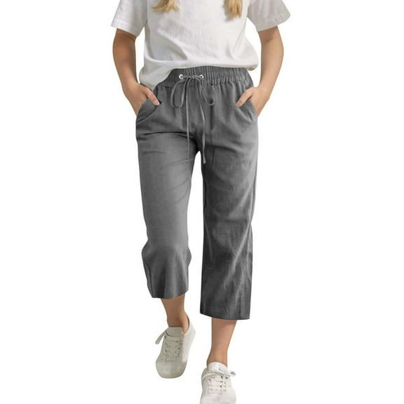 Busydd Girls Pants 4-14 Years Fashion Solid Color Toddler Pants Elastic Waist Drawstring Capris Pants Casual Summer Toddler Teen Girls' Pants with Pockets