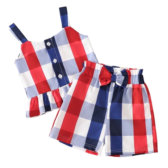 Povozer 4th of July Clothes for Kids 250 Anniversary Toddler Girl Outfit Star Ruffled Spaghetti Strap Tops Shorts Baby Girl Summer Clothes Size 3-4 Years,Light Pink