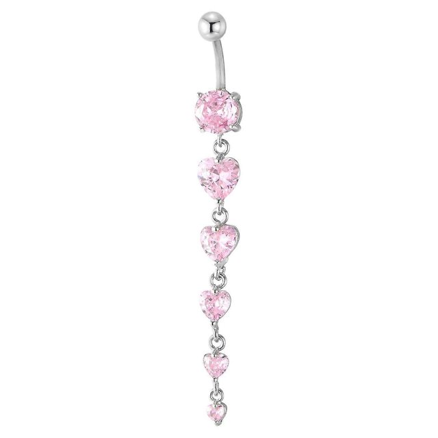 Steel Belly Chain Belly Button Ring Body Jewelry Piercing Navel Ring with Long Dangle Cubic Zirconia