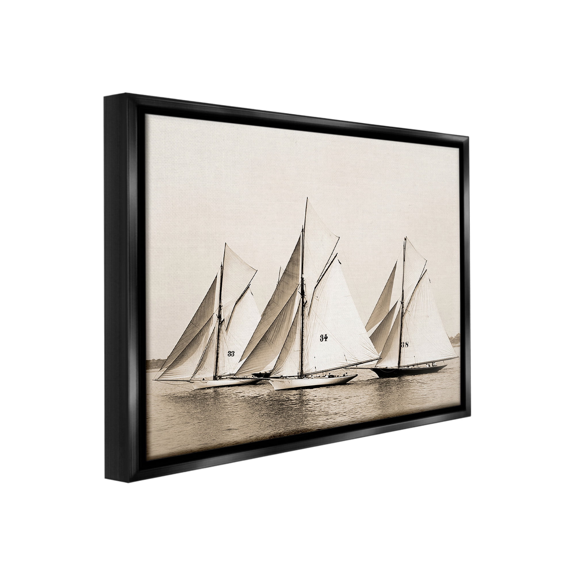 Stupell Industries Vintage Ship Fleet Transportation Photography Black Floater Framed Canvas Art Print Wall Art, 21 x 17