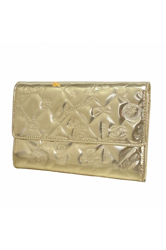 Pre-Owned Chanel Icon Wallet, Patent Leather, Champagne Gold, Women's