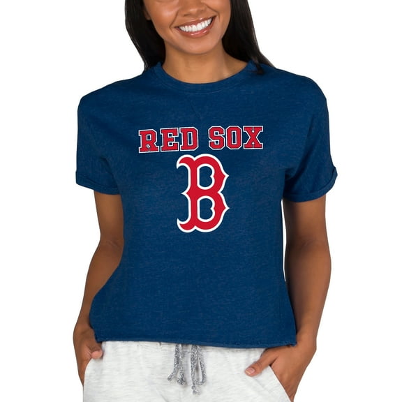 Women's Concepts Sport Navy Boston Red Sox Tri-Blend Mainstream Terry Short Sleeve Sweatshirt Top