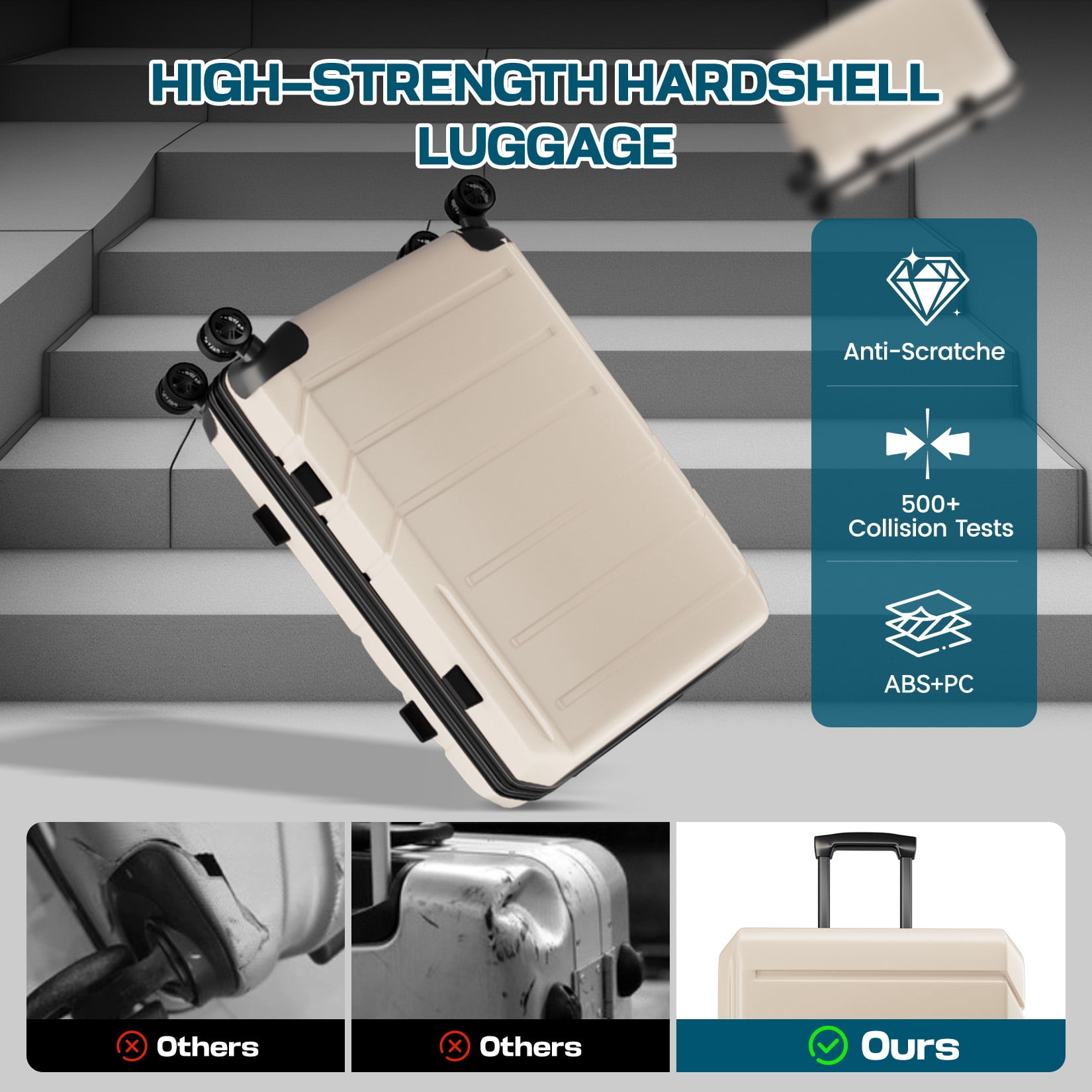 COBIZI 3 Piece Luggage Set Expandable ABS+PC Hardshell Carry on Suitcase with Spinner Wheels & TSA Lock for Men and Women, Rolling Carry-on Suit Case for Plane, Travel, Business, Beige(20in/DB/TB)