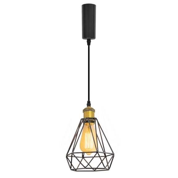 Kiven J-Type Track Lighting Pendants, 1-Light J Track Pendant Lights with Industrial Cage Lampshade, J Track Light Pedant for Kitchen Island Home Cafe, Adjustable Height,Gold Finish Socket