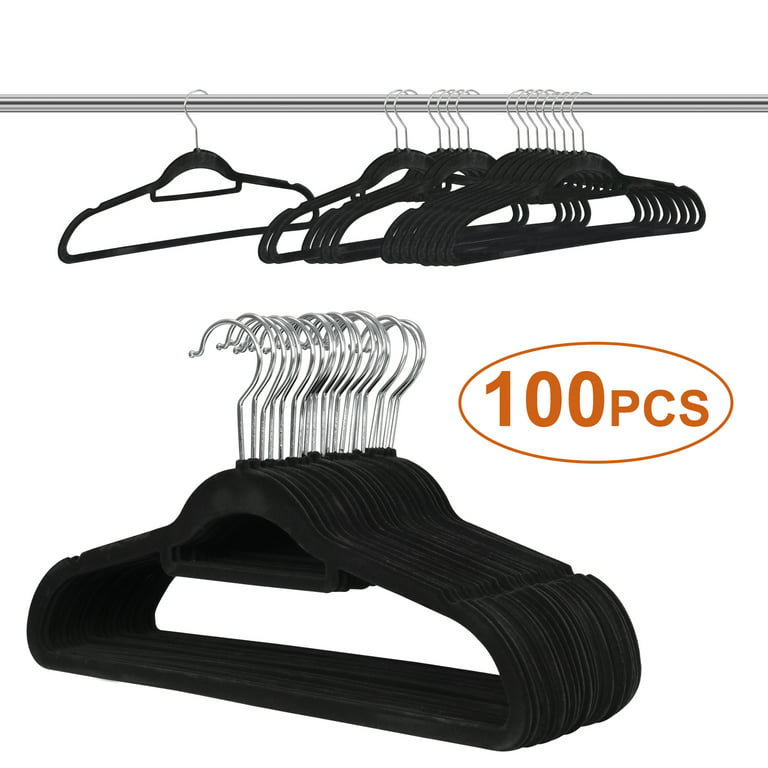 Zober Velvet Hangers 20 Pack - Clothes Hanger W/Tie Bar - Non-Slip, Swivel Hook Slim Felt Hangers - Suits, Clothes, Pants, Coat Hanger - Black