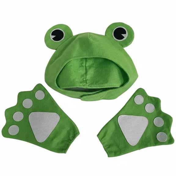 Vjnyvs Cute Frog Shape Headwear Hat with Gloves Animal Theme Outfit for Party Props