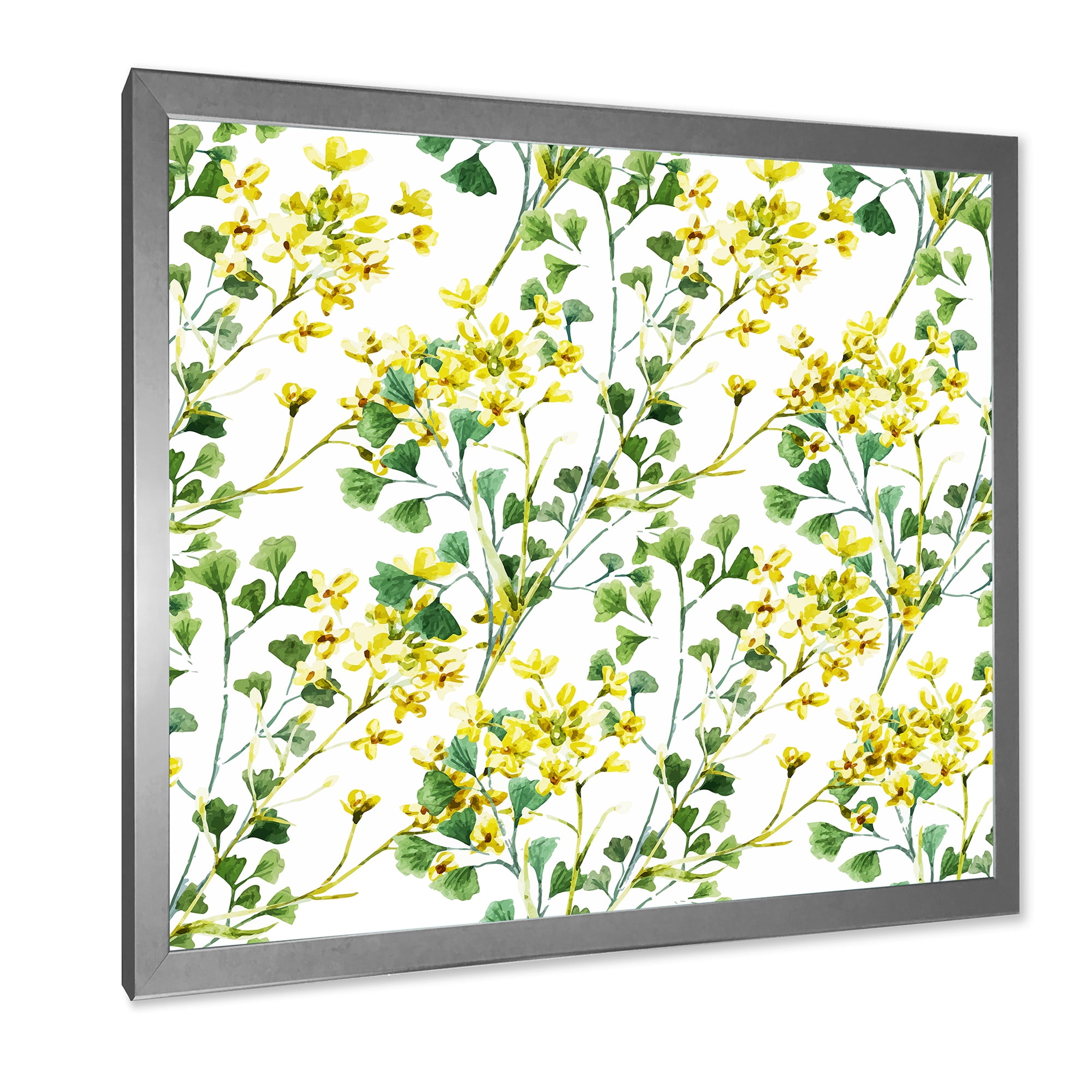 Designart 'Vibrant Yellow Summer Wildflowers On White' Traditional Framed Art Print