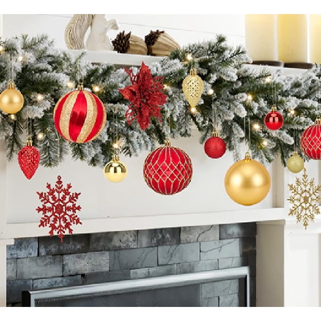 Juego de Adornos Navideños Bassion Rojo y Dorado 89 piezas