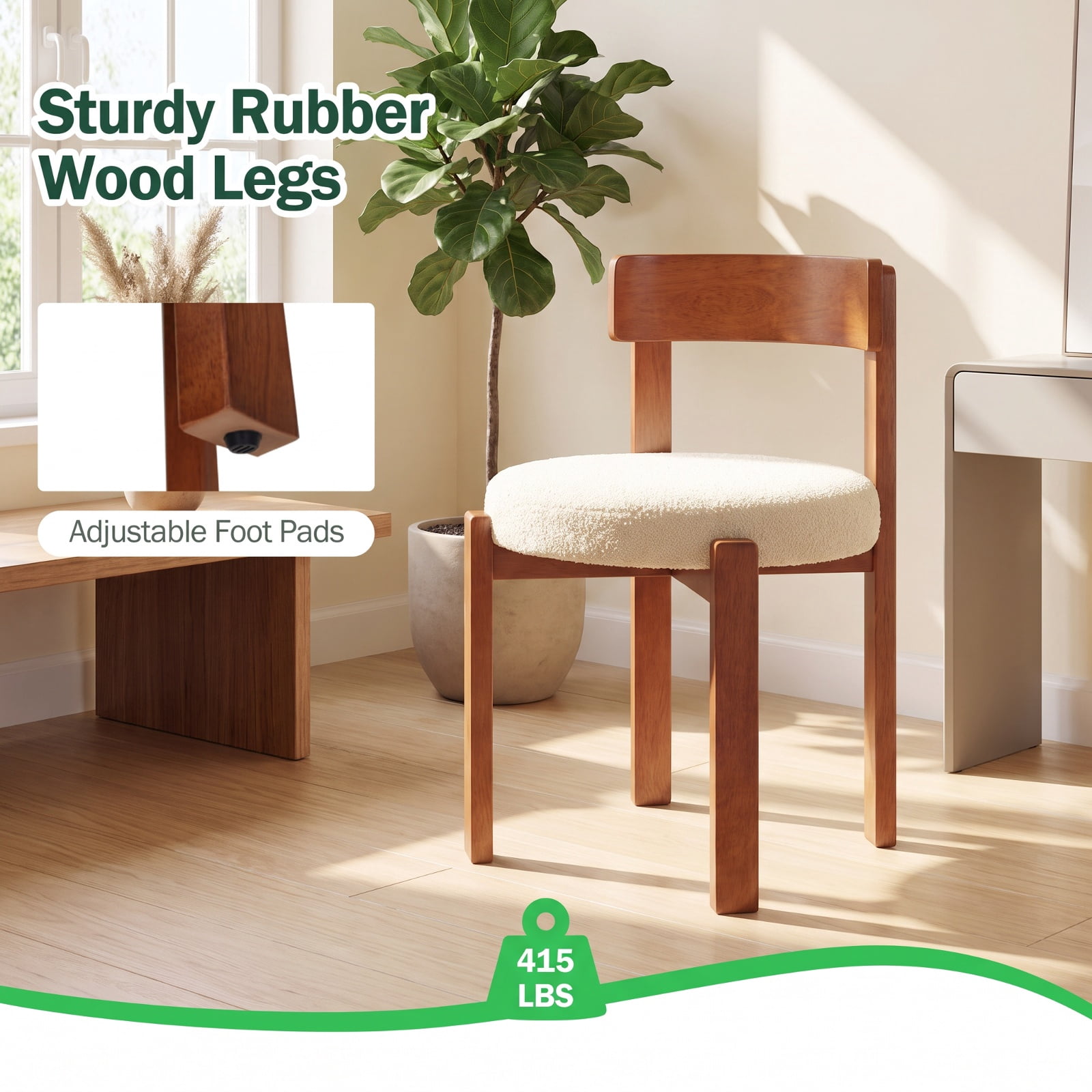 Furnibear Modern Dining Chairs Set of 2 with Solid Rubber Wood Legs for Kitchen Dining Room Living Room Home, Brown