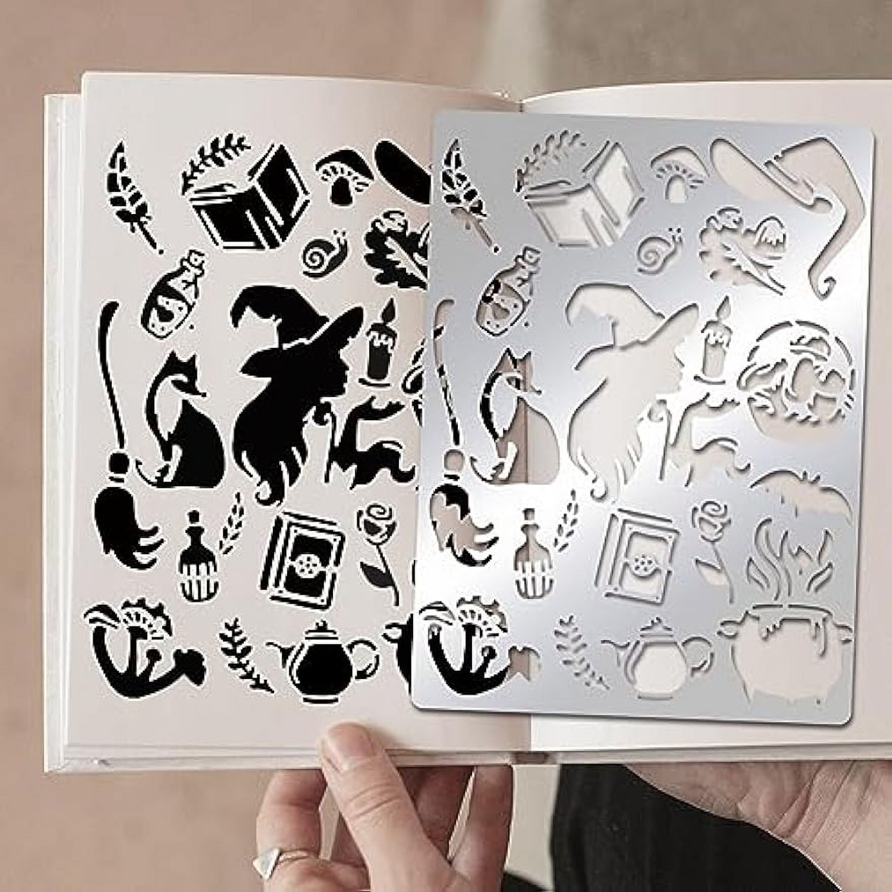T Halloween Witch Theme Stainless Steel Metal Stencils 5.5x7.5inch Stencil  Template Journal Tool for Painting Wood Burning Pyrography and Engraving 