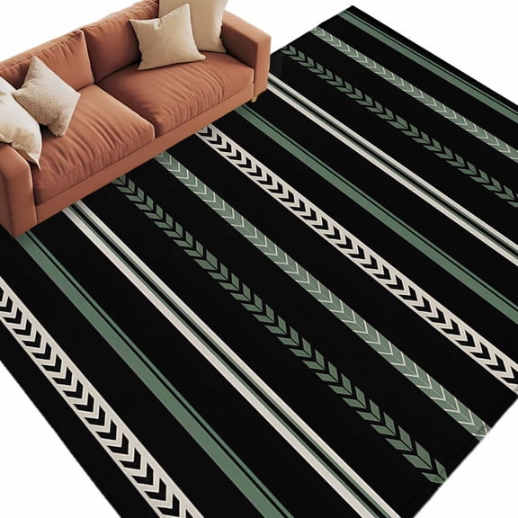 5x7 Area Rugs for Living Room, Black Green White Non Slip Area Rugs for Kitchen Bedroom Entryway, Boho Vintage Abstract Striped Lines Washable Carpet Runner Rug Floor Mats for Bedroom Home Decor