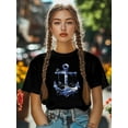thumbnail image 5 of Women's T-Shirt Anchor Nautical Waves Short Sleeve Casual Tee Classic Crew Neck T Shirt for Women Black, 4XL, 5 of 7