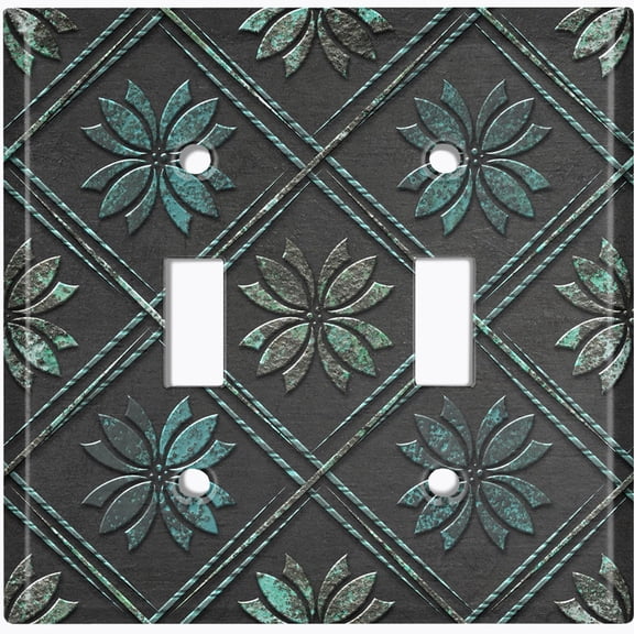Metal Light Switch Wall Plate Outlet Cover (Printed Image of Rustic Floral Pattern - Double Toggle)