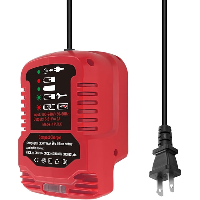 AC Mini Battery Charger for Crafts*man V20 20V Power Tool Batteries, 100-240V AC Input 21V 2A DC Output, Red Replacement Tool Charger