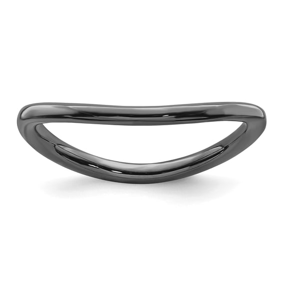 Sterling Silver Stackable Expressions Polished Black-plated Wave Ring - Size 10