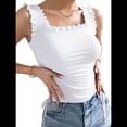 thumbnail image 1 of Blusas Bonitas para Mujer, Camisetas Sin Mangas con Volantes Acanalados, Cuello Cuadrado, Blusas Preppy de Moda para Salir. S, 1 of 9