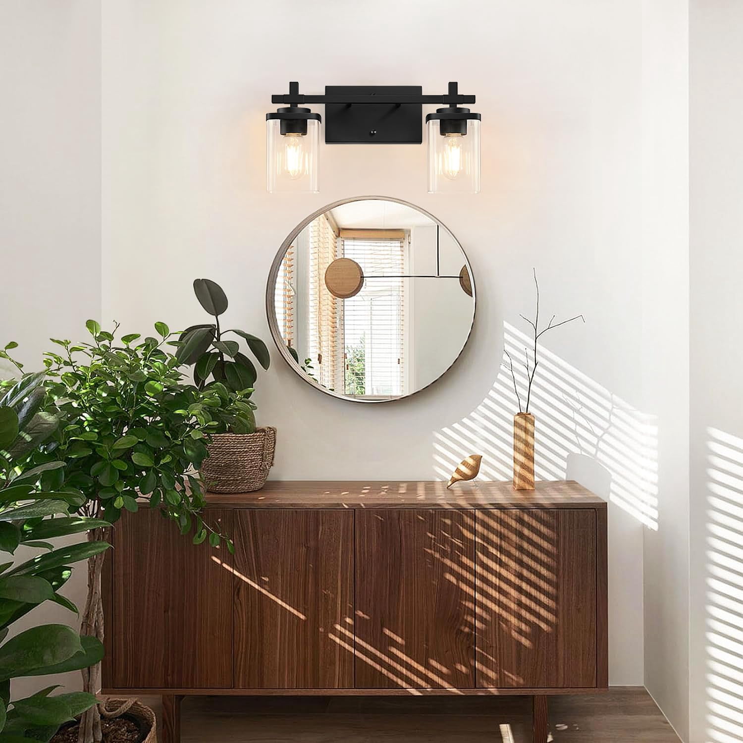 2-lights Bathroom Vanity Lights  Matte Black Light Fixtures Over Mirror Modern Wall Sconces With Clear Glass Shade Fixture For Bedroom Hallway Living Room