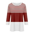 thumbnail image 4 of Scyoekwg 3/4 Sleeve Tunic Tops for Women Round Neck Three-Quarter Sleeve Tshirt Dressy Casual Blouse Tops for Women Trendy Lightweight Tshirt Loose Color Block Blouses (Red,XL), 4 of 5