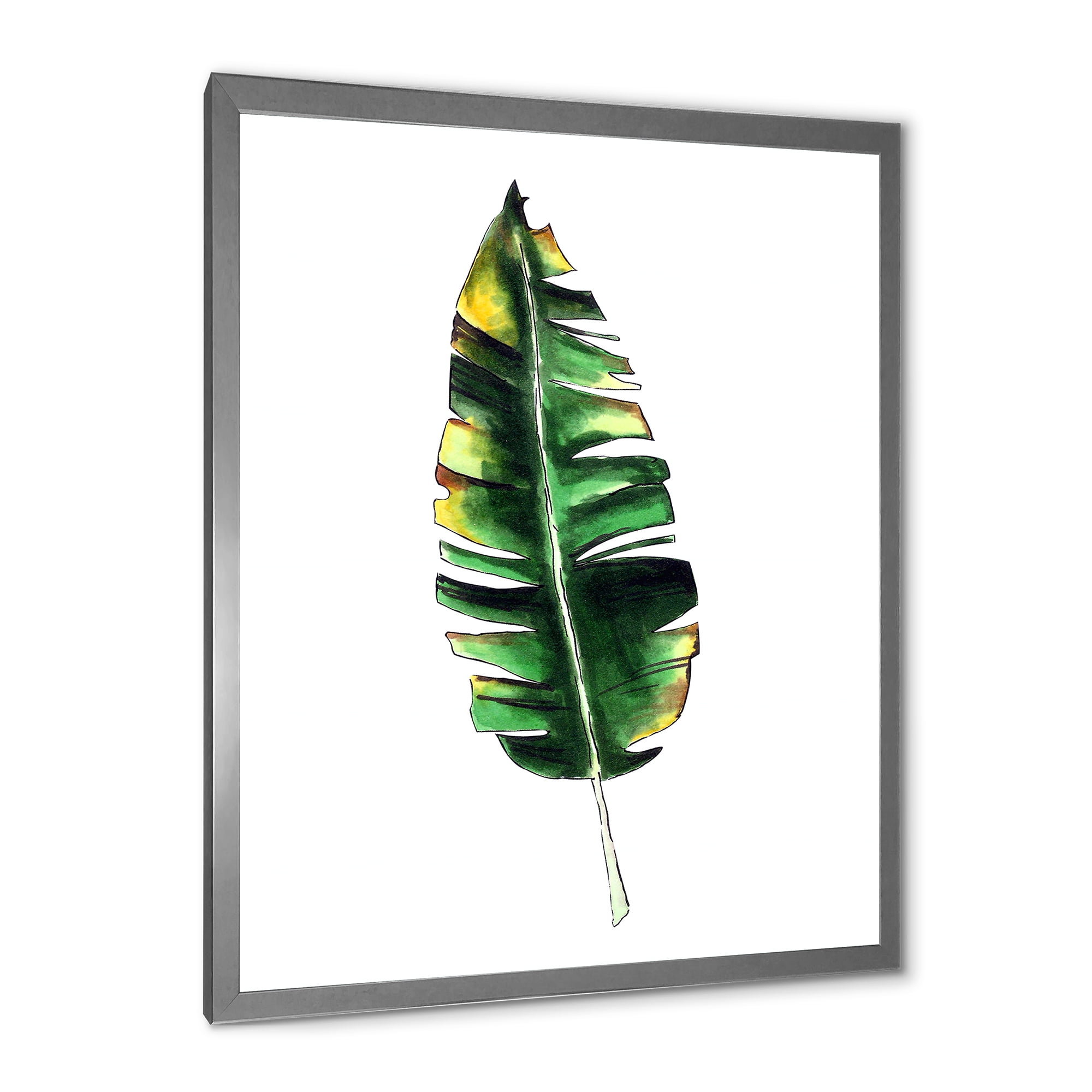 Designart 'Single Banana Leaf On White' Bohemian & Eclectic Framed Art Print