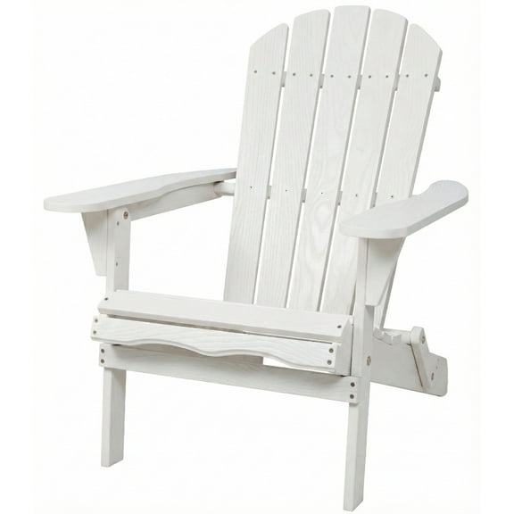 CQSXDA Classic Wooden Adirondack Lounge Chair in Natural Finish Embossed Grain Design with Folding Feature for Gardens and Patios, White
