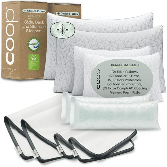 Coop Home Goods Family King Bundle, Set Includes (2) Eden King Pillows, (2) Toddler Pillows, (2) UltraTech Waterproof King Pillow Protectors & (2) UltraTech Waterproof T