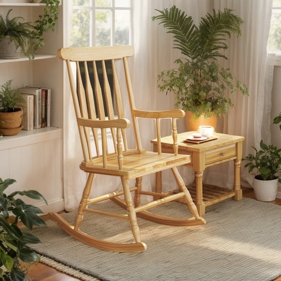 GVN Outdoor Rocker Chair, Rocking Chair,Rocking Chair with Solid Wooden Frame for Garden and Patio-Natural