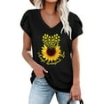 thumbnail image 3 of Pompotops T-Shirts à Manches Courtes à Col en V Imprimé Tournesol pour Femmes, 3 of 5