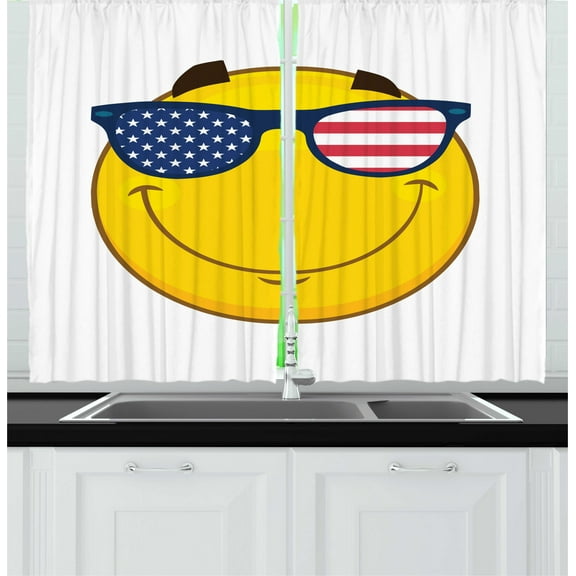 Ambesonne Smile Kitchen Curtains, USA-Themed Sun Face, 55"x45", Yellow Multicolor