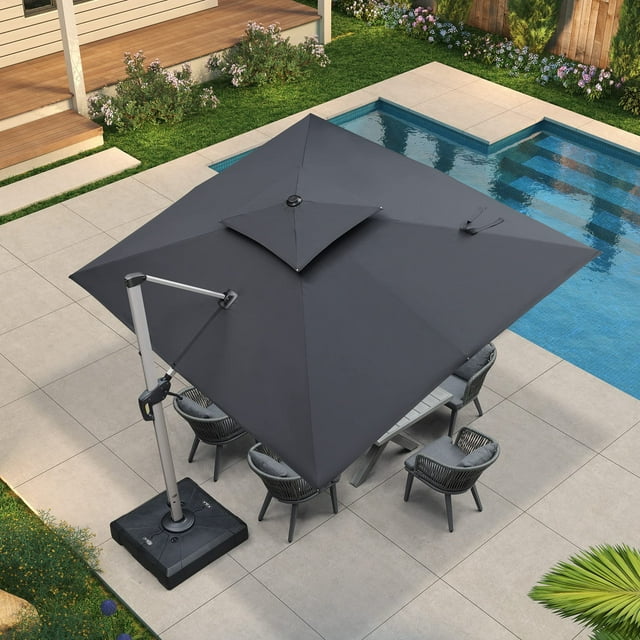 PURPLE LEAF Parasol Rectangulaire de Patio 9 x 11 Pi de Luxe, Grand Parasol Déporté à Mât Décentré avec Rotation à 360°, Gris