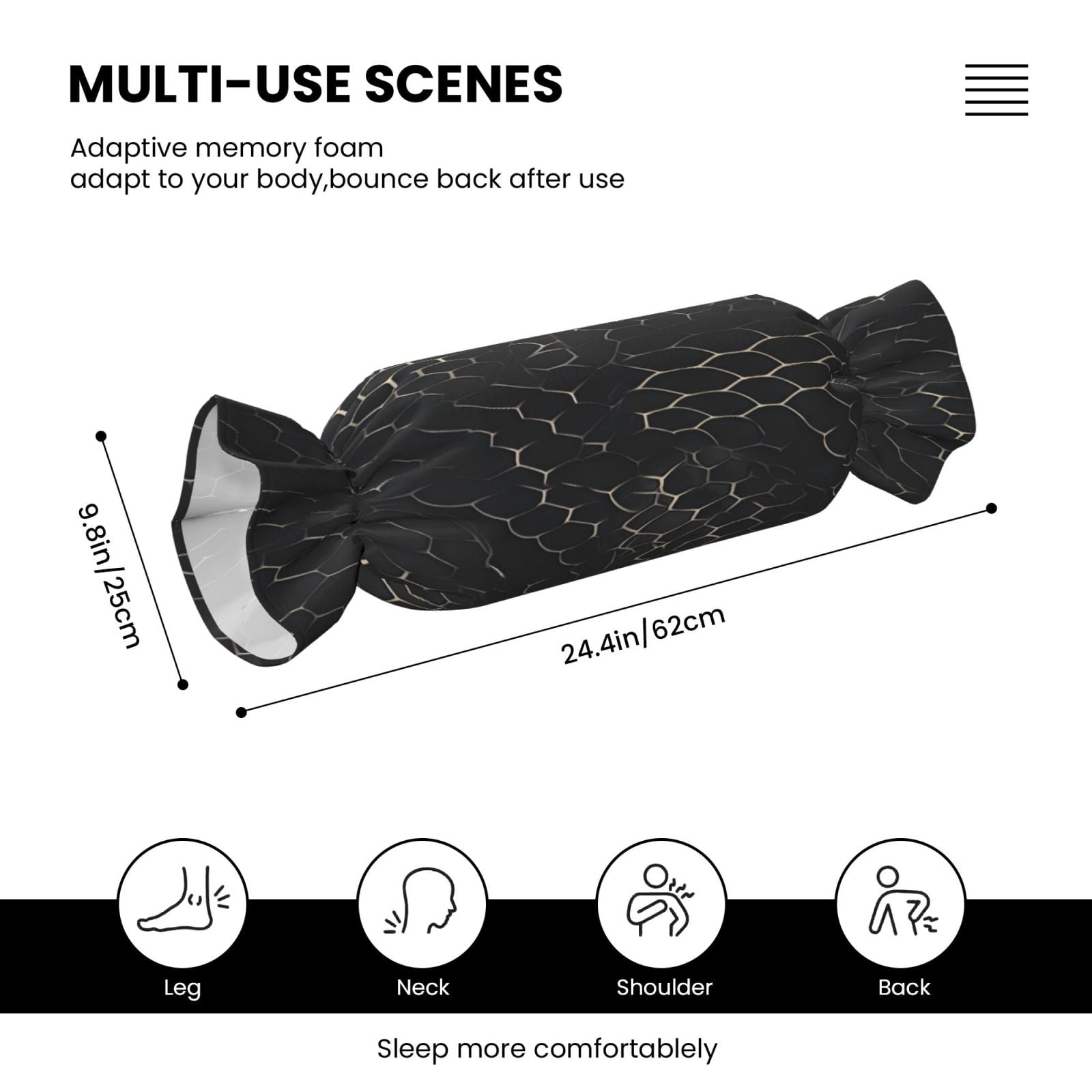 Candy Throw Pillow Travel Cervical Pillow Cylindrical Neck Body Cushion With Insert For Bed Couch Home Decor 9.8x24.4in Snake Skin Print Style On The Backgroud Of Darkgray_3