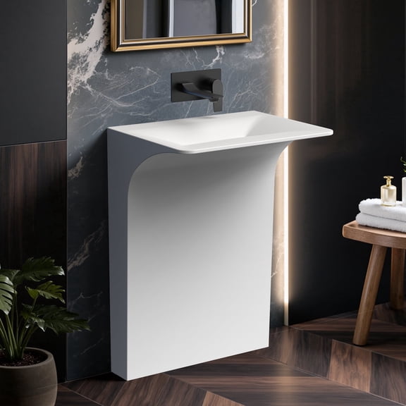 BCANHOME 33.2'' Solid Surface Pedestal Sink,Wall Mounted Pedestal Bathroom Sink, No-Splash One-piece Bathroom Sink,Unique Modern Simple Design Corner Bathroom Vanity, White B607