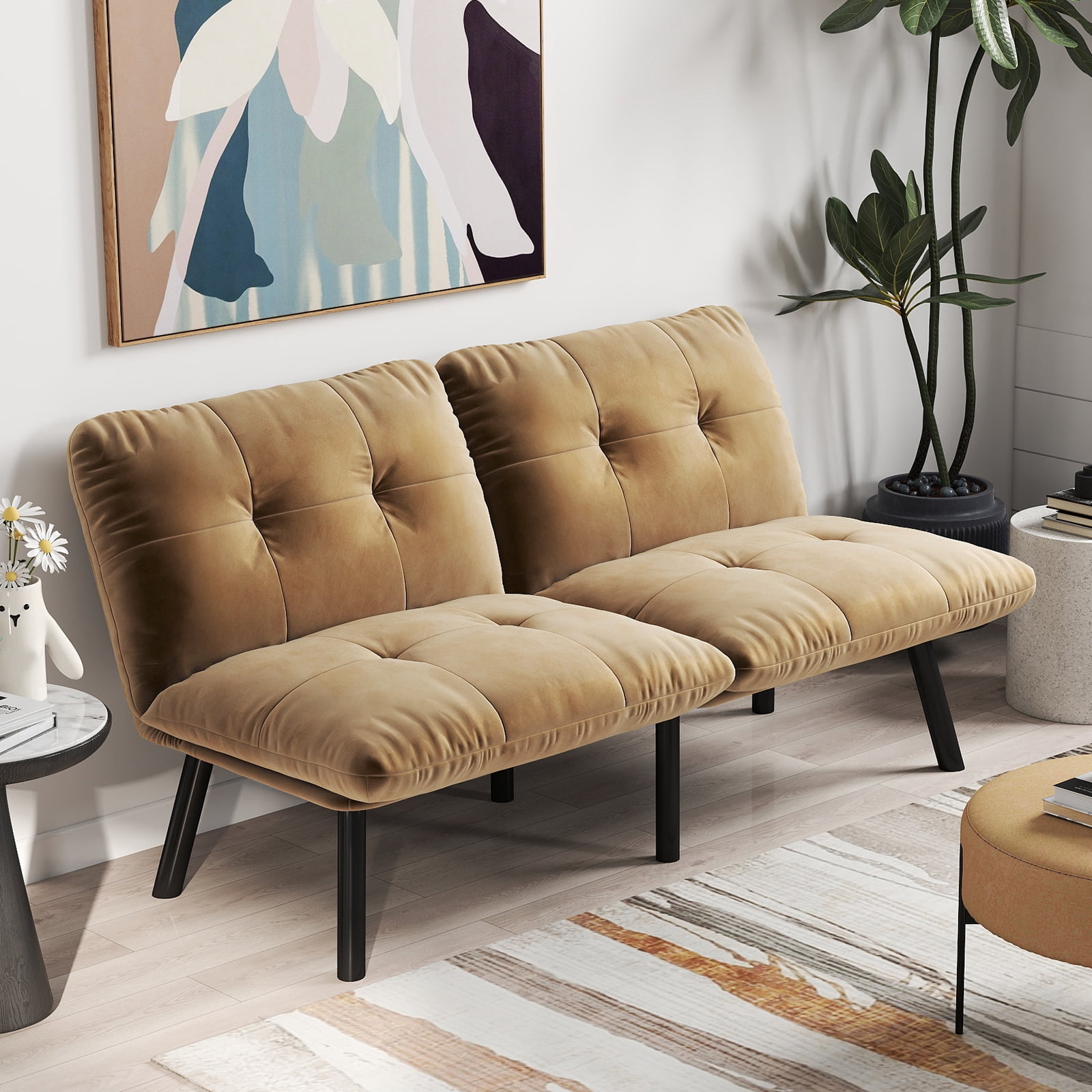 Convertible Futon Sofa Bed, Folding Sofa Sleeper,Modern Sofa Couch for Small Space,Apartment,Living Room,Brown