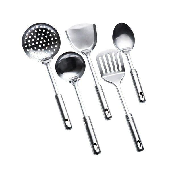 Juego de 5 utensilios de cocina multifuncionales de acero inoxidable, cucharas, palas y espátulas, utensilios de cocina.
