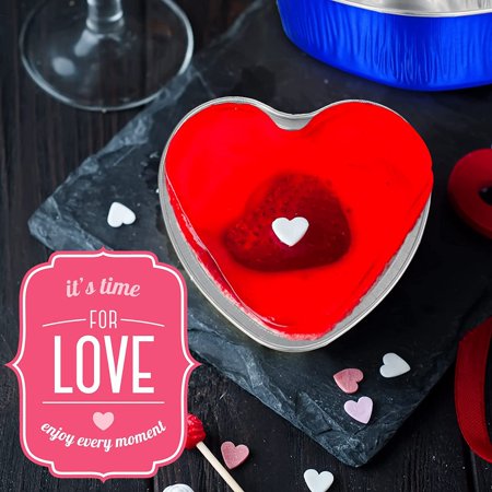 

100 Sets Aluminum Foil Cake Pan Heart Shaped Cupcake Cup with Lids 100Ml/ 3.4 Ounces Disposable Heart Mini Bakeware Pans