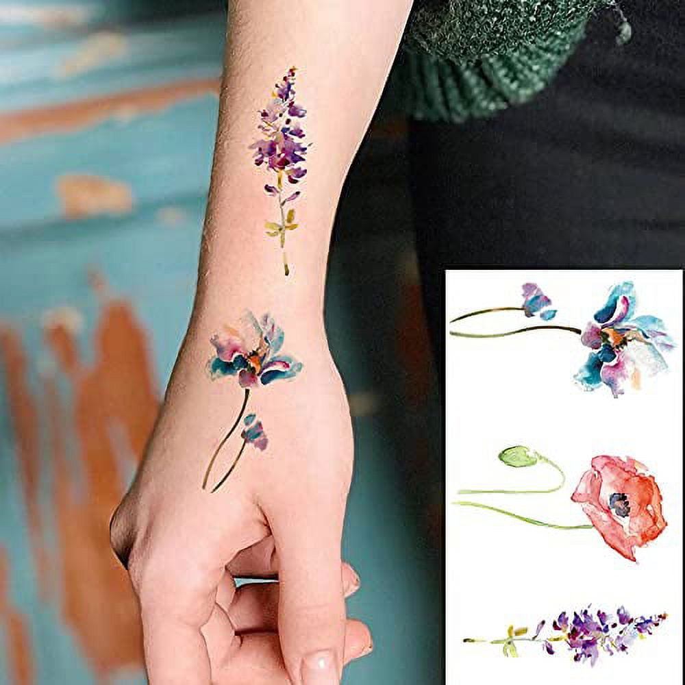 Watercolor Lavender Flower Temporary Tattoos For Women Adult Leaf Lily  Tulip Fashion Waterproof Body Art Painting Tatoos Decal - Temporary Tattoos  - AliExpress