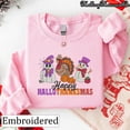 thumbnail image 2 of Embroidery Happy Hallothanksmas Sweatshirt, Ghost Turkey Christmas Tree Embroidered Hoodie, Funny Holiday Embroidered T-shirt, Autumn Outfit, 2 of 5