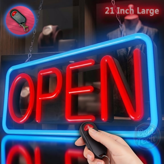 Open Sign For Business LED Neon Technology 21" Large Light Bright for Restaurant Bar Store Shop Supermarket Office Club