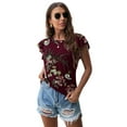 thumbnail image 3 of JWD Summer Ruffle Short Sleeve Knit Tunic Tops Shirts Tank Tee Blouse For Women FP Wine Red US Large, 3 of 7