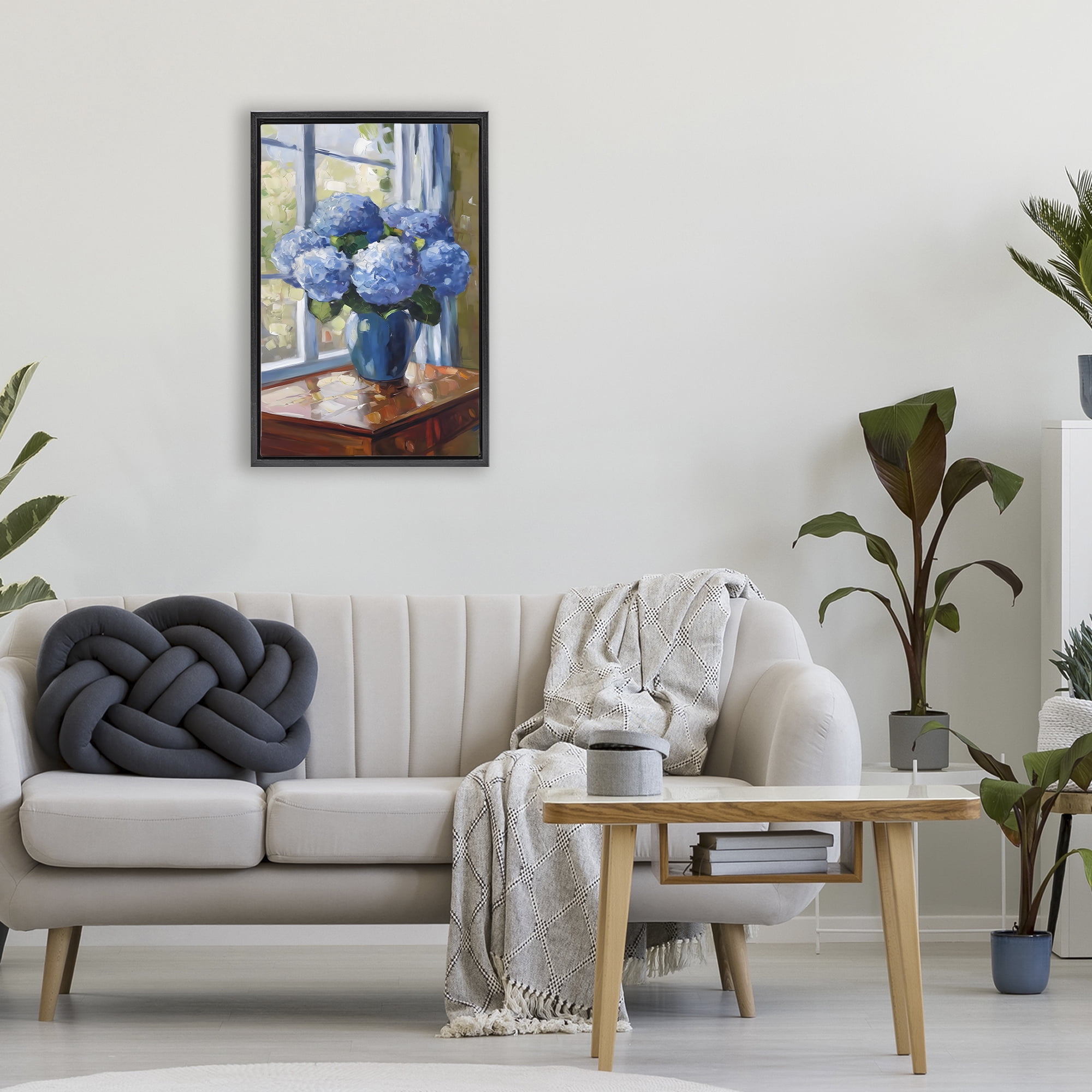 Stupell Industries Winter Hydrangeas by Window Black Framed Floater Canvas Wall Art, design by Creative Studio