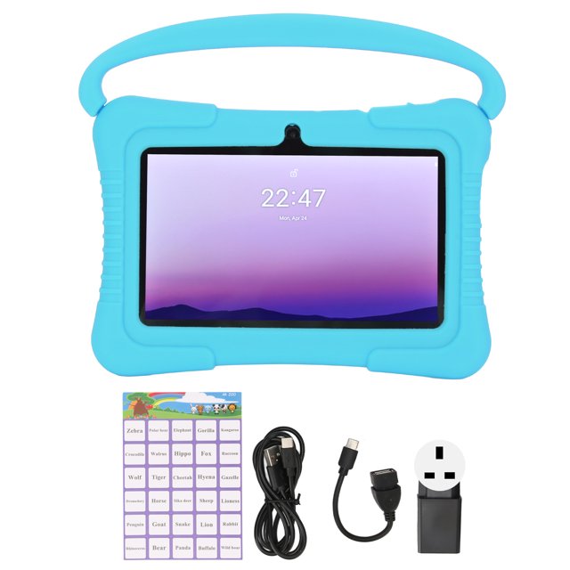 Tablet para niños de 7 pulgadas 1 GB de RAM 16 GB de ROM Quad Core 2500 mAh Pantalla HD Tablet para Android 10 110 V - 240 V Enchufe azul de Reino Unido